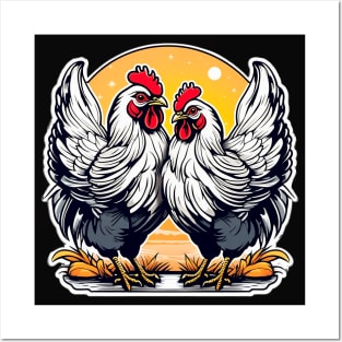 White roosters with red crests Posters and Art